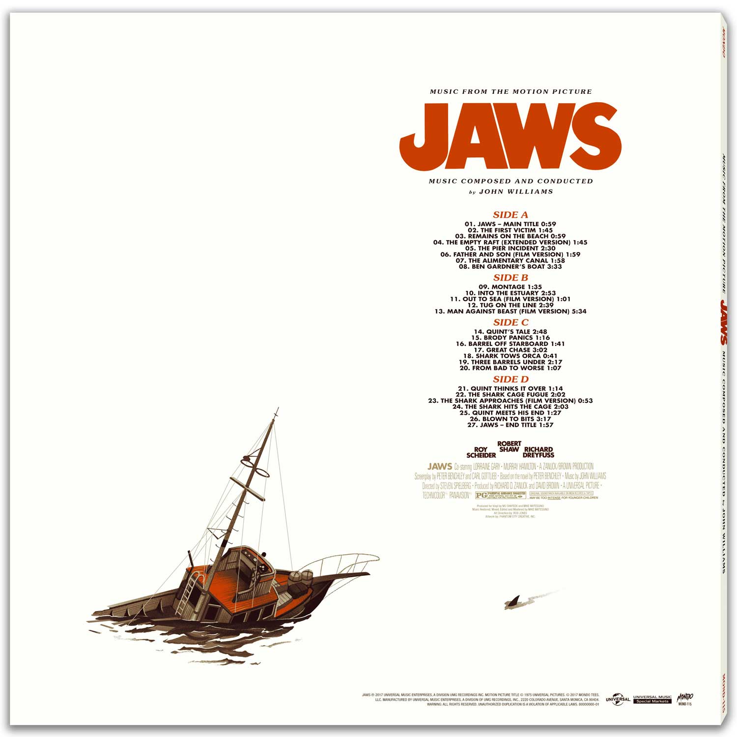 《大白鯊》（Jaws）是大導演史提芬史匹堡的第 2 部電影長片，1975 年上映之時，大受歡迎，甚至使人怕了到沙灘游泳。還記得過往明珠台經常重播，一直有不錯的收視。但大家可能不知道，《大白鯊》雖有相當經典的配樂，嚴格來說，卻沒有正式發行過黑膠唱片。